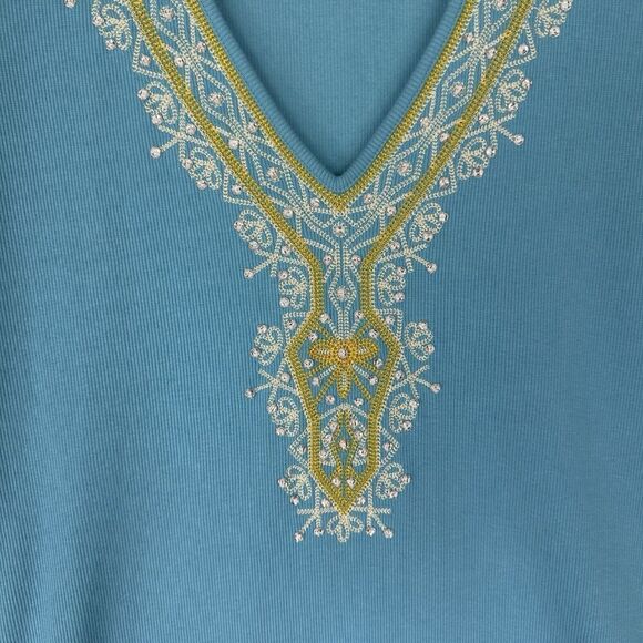 Moda‎ International Dress Womens Medium Blue Embroidered Y2K Beachy Boho Coastal - Picture 5 of 14